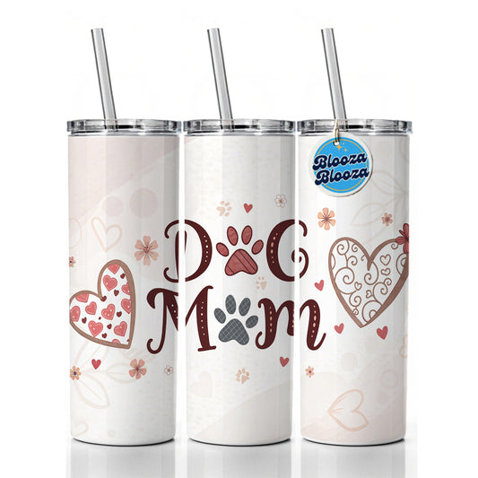 Dog Mom Cute Hearts Skinny Tumbler 20oz with Straw Insulated Water Bottle Gift