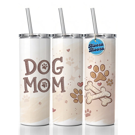 Dog Mom Paw Prints Treats Skinny Tumbler 20oz with Straw Insulated Water Bottle Gift
