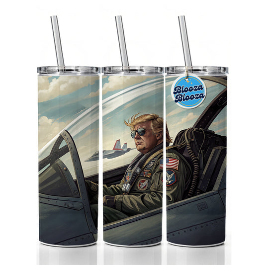 Donald Trump In Jet Fighter Funny Patriotic Skinny Tumbler 20oz with Straw Insulated Water Bottle Gift