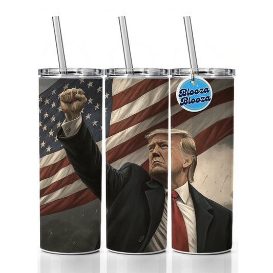 Donald Trump With Fist In The Air Patriotic Fight Skinny Tumbler 20oz with Straw Insulated Water Bottle Gift