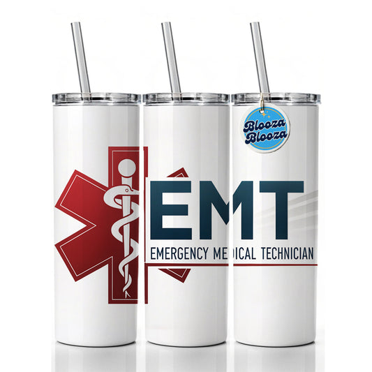 EMT Emergency Medical Technician Skinny Tumbler 20oz with Straw Insulated Water Bottle Gift