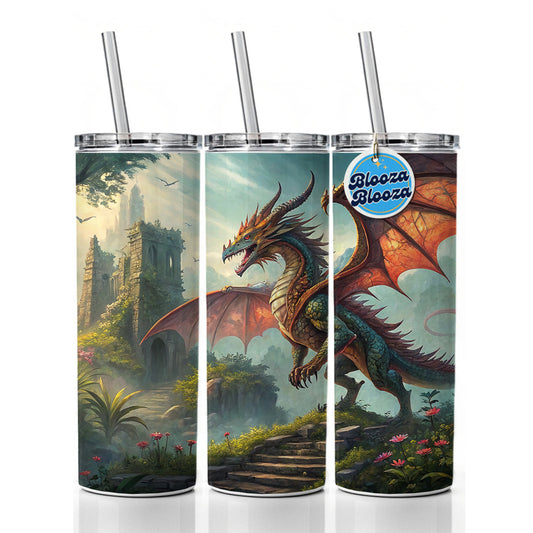 Fantasy Dragon Retro Pulp Magazine Illustration Skinny Tumbler 20oz with Straw Insulated Water Bottle Gift