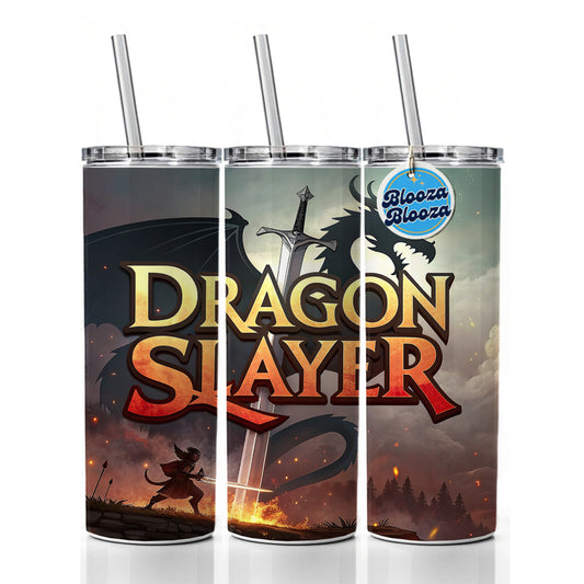 Fantasy Knight Dragon Slayer Illustration Skinny Tumbler 20oz with Straw Insulated Water Bottle Gift