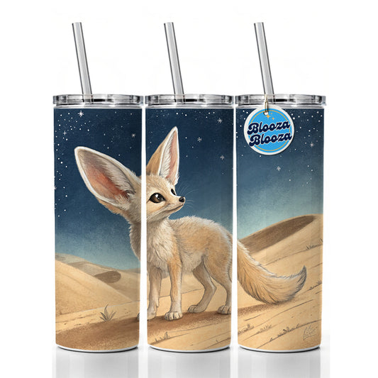 Fennec Fox Illustration Skinny Tumbler 20oz with Straw Insulated Water Bottle Gift