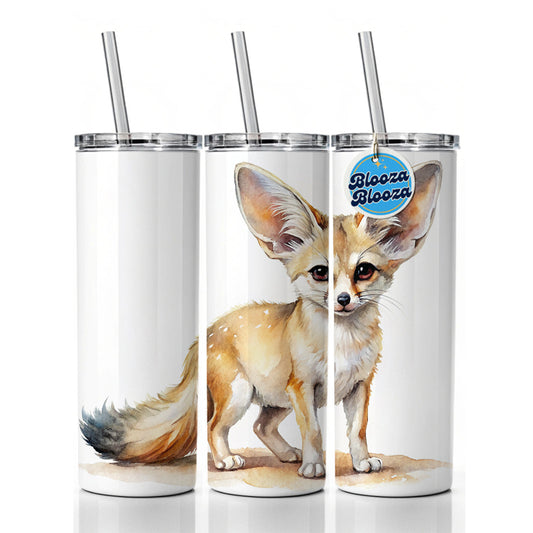 Fennec Fox Watercolor Skinny Tumbler 20oz with Straw Insulated Water Bottle Gift