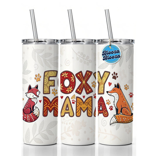 Foxy Mama Cute Fox Foxes Theme Skinny Tumbler 20oz with Straw Insulated Water Bottle Gift