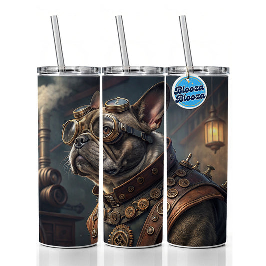 French Bulldog Dog Steampunk Skinny Tumbler 20oz with Straw Insulated Water Bottle Gift