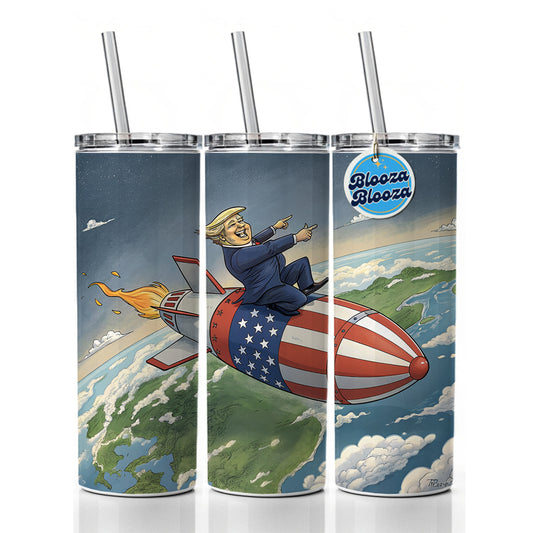Funny Donald Trump Riding American Flag Missile Skinny Tumbler 20oz with Straw Insulated Water Bottle Gift