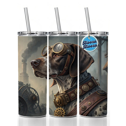 German Shorthaired Pointer Dog Steampunk Skinny Tumbler 20oz with Straw Insulated Water Bottle Gift