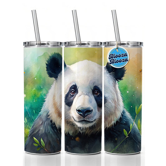 Giant Panda Bear Watercolor Skinny Tumbler 20oz with Straw Insulated Water Bottle Gift