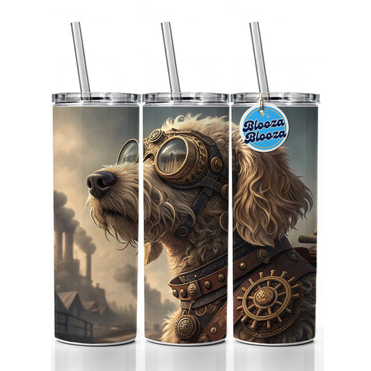 Goldendoodle Dog Steampunk Skinny Tumbler 20oz with Straw Insulated Water Bottle Gift