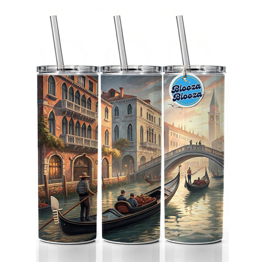 Gondolas on Canal Venice Italy Skinny Tumbler 20oz with Straw Insulated Water Bottle Gift