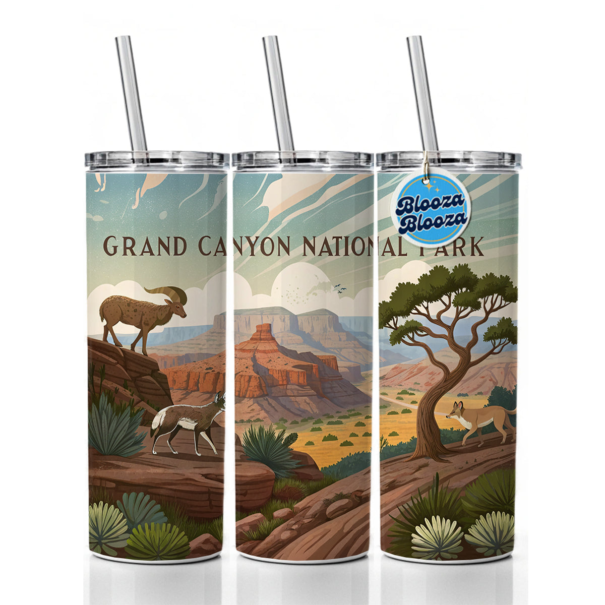 Grand Canyon National Park Animals Skinny Tumbler 20oz with Straw Insulated Water Bottle Gift