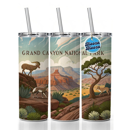 Grand Canyon National Park Animals Skinny Tumbler 20oz with Straw Insulated Water Bottle Gift