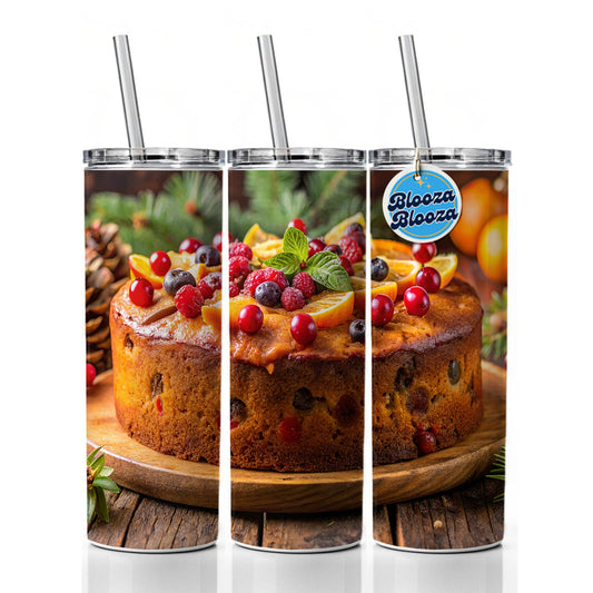 Holiday Fruitcake Fruit Cake Dessert Skinny Tumbler 20oz with Straw Insulated Water Bottle Gift
