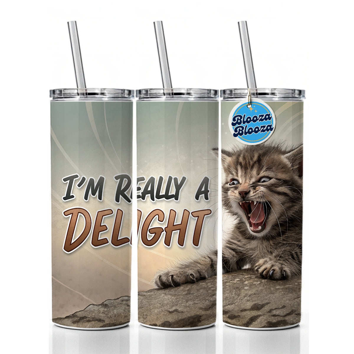 I'm Really a Delight Funny Angry Kitten Skinny Tumbler 20oz with Straw Insulated Water Bottle Gift
