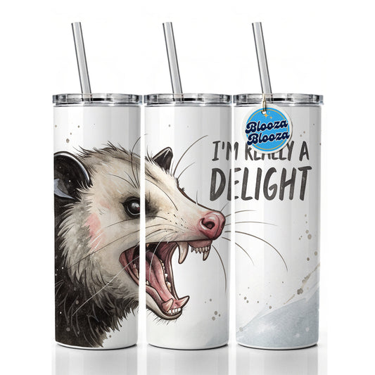 I'm Really a Delight Funny Angry Opossum Skinny Tumbler 20oz with Straw Insulated Water Bottle Gift