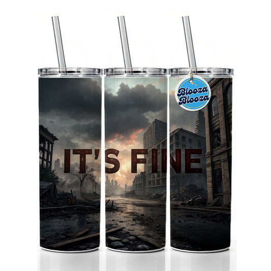 It's Fine Apocalypse End of the World Funny Skinny Tumbler 20oz with Straw Insulated Water Bottle Gift
