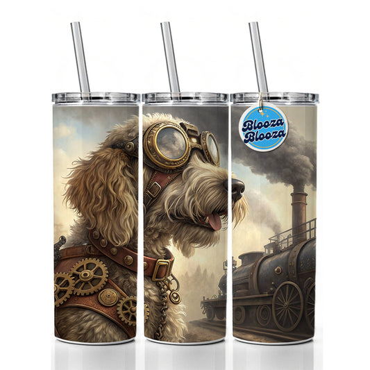 Labradoodle Dog Steampunk Skinny Tumbler 20oz with Straw Insulated Water Bottle Gift