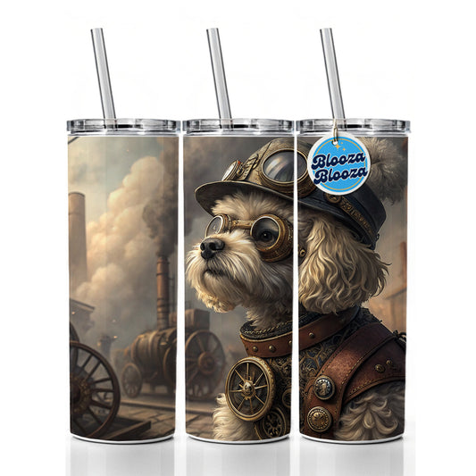 Maltipoo Dog Steampunk Skinny Tumbler 20oz with Straw Insulated Water Bottle Gift