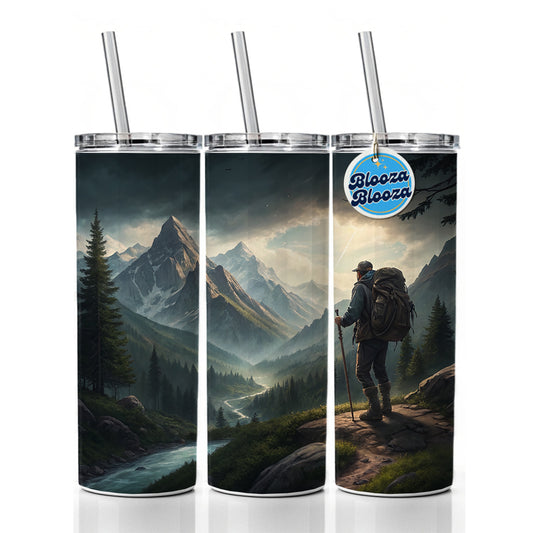 Man Hiking In The Mountains Skinny Tumbler 20oz with Straw Insulated Water Bottle Gift