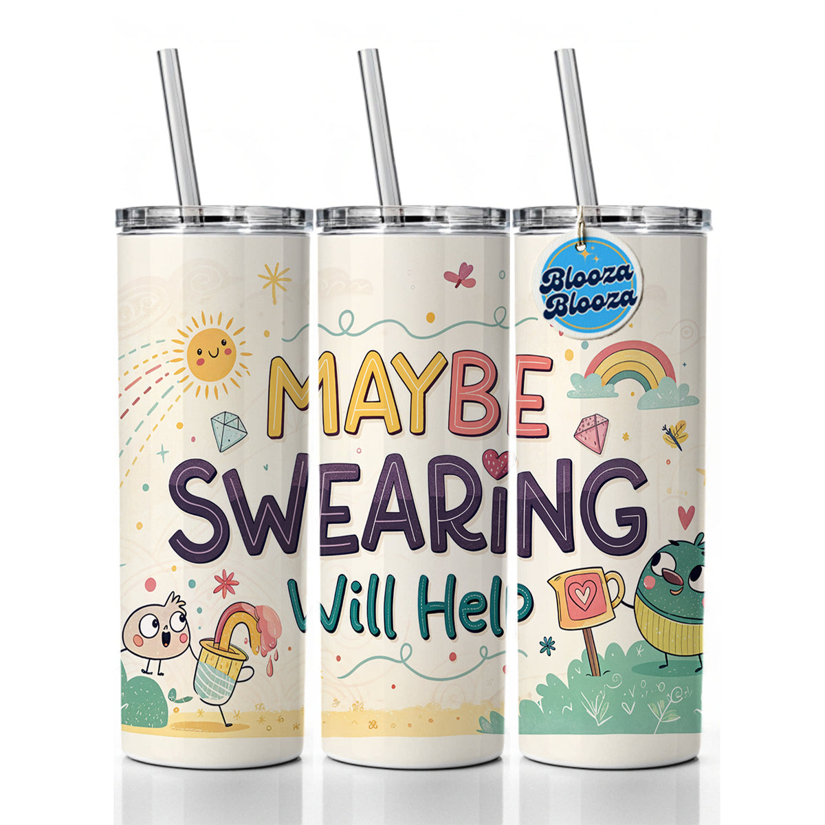 Maybe Swearing Will Help Funny Skinny Tumbler 20oz with Straw Insulated Water Bottle Gift
