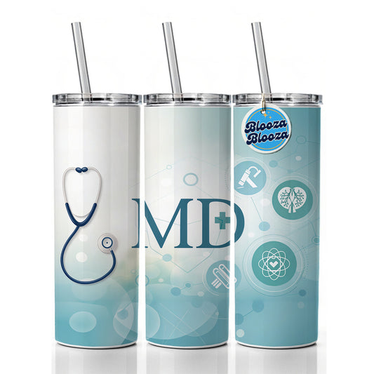 MD Doctor Medical Skinny Tumbler 20oz with Straw Insulated Water Bottle Gift