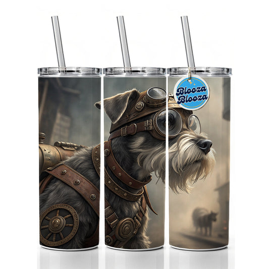 Miniature Schnauzer Dog Steampunk Skinny Tumbler 20oz with Straw Insulated Water Bottle Gift