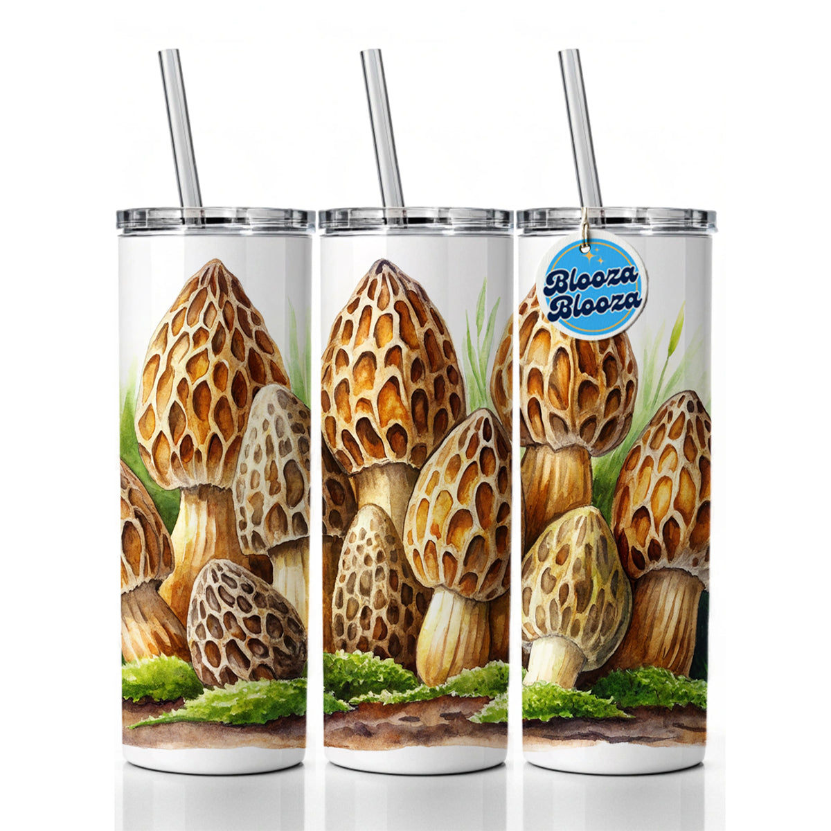 Morel Mushrooms Morchella Watercolor Skinny Tumbler 20oz with Straw Insulated Water Bottle Gift