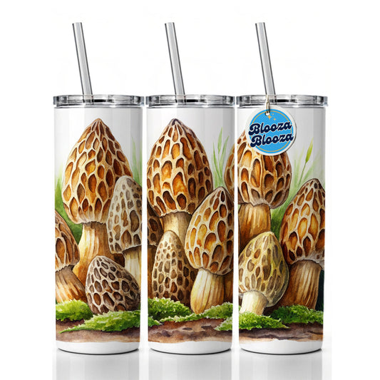 Morel Mushrooms Morchella Watercolor Skinny Tumbler 20oz with Straw Insulated Water Bottle Gift