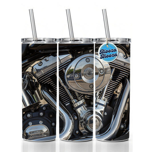 Motorcycle Chrome Engine Close-up Skinny Tumbler 20oz with Straw Insulated Water Bottle Gift