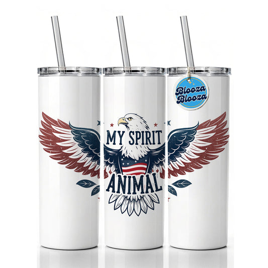 My Spirit Animal Patriotic American Bald Eagle Skinny Tumbler 20oz with Straw Insulated Water Bottle Gift