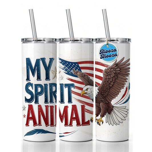 My Spirit Animal Patriotic Bald Eagle Skinny Tumbler 20oz with Straw Insulated Water Bottle Gift