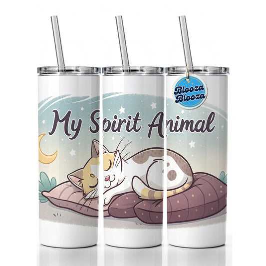 My Spirit Animal Sleeping Cat Funny Skinny Tumbler 20oz with Straw Insulated Water Bottle Gift