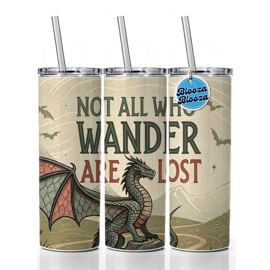 Not All Who Wander Are Lost Vintage Fantasy Illustration Skinny Tumbler 20oz with Straw Insulated Water Bottle Gift