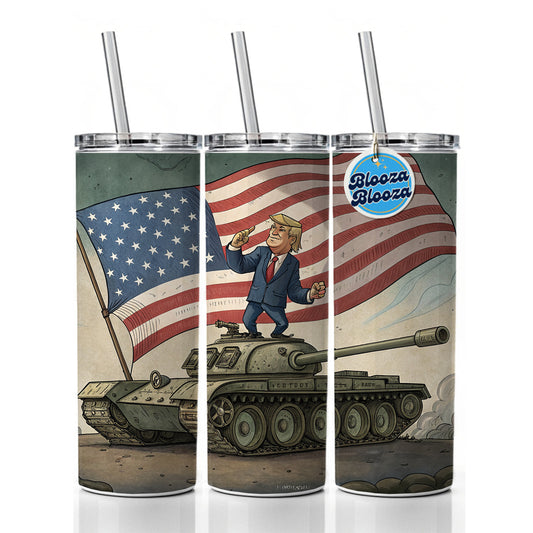 Patriotic Donald Trump Standing On Tank Funny Skinny Tumbler 20oz with Straw Insulated Water Bottle Gift