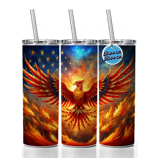 Patriotic Phoenix Rising American Flag Skinny Tumbler 20oz with Straw Insulated Water Bottle Gift