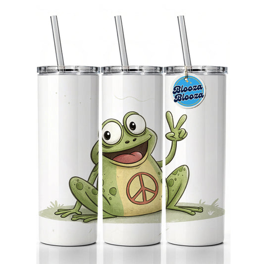 Peace Sign Frog Cartoon Skinny Tumbler 20oz with Straw Insulated Water Bottle Gift