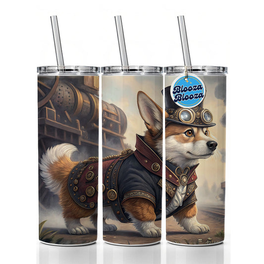 Pembroke Welsh Corgi Dog Steampunk Skinny Tumbler 20oz with Straw Insulated Water Bottle Gift