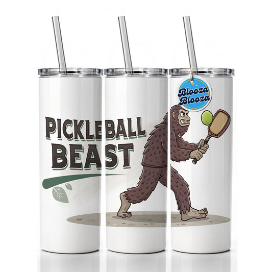 Pickleball Beast Funny Bigfoot Holding Paddle Skinny Tumbler 20oz with Straw Insulated Water Bottle Gift