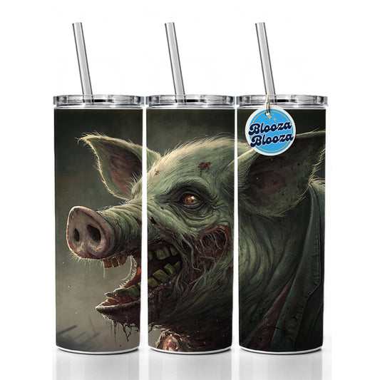 Pig Zombie Creepy Scary Halloween Skinny Tumbler 20oz with Straw Insulated Water Bottle Gift