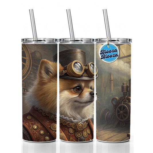 Pomeranian Dog Steampunk Skinny Tumbler 20oz with Straw Insulated Water Bottle Gift