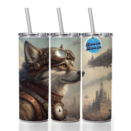 Pomsky Dog Steampunk Skinny Tumbler 20oz with Straw Insulated Water Bottle Gift