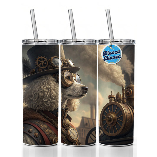 Poodle Dog Steampunk Skinny Tumbler 20oz with Straw Insulated Water Bottle Gift