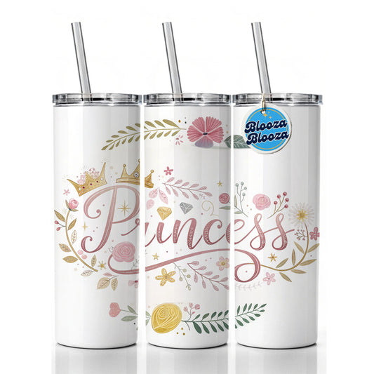 Princess Floral Cute Funny Skinny Tumbler 20oz with Straw Insulated Water Bottle Gift