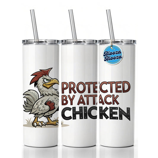 Protected By Attack Chicken Funny Skinny Tumbler 20oz with Straw Insulated Water Bottle Gift