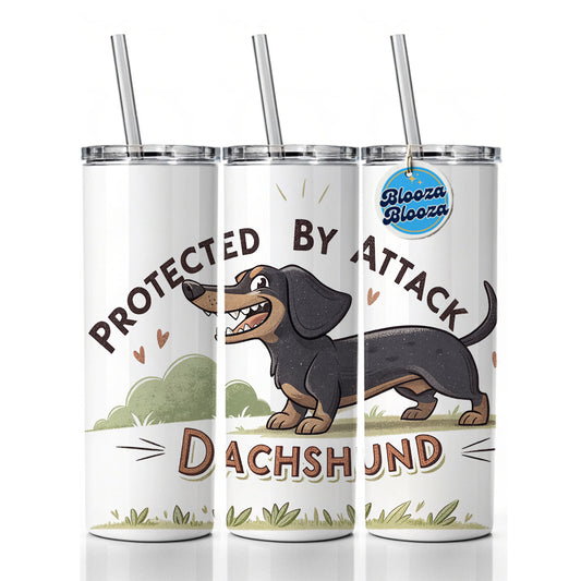 Protected By Attack Dachshund Funny Skinny Tumbler 20oz with Straw Insulated Water Bottle Gift