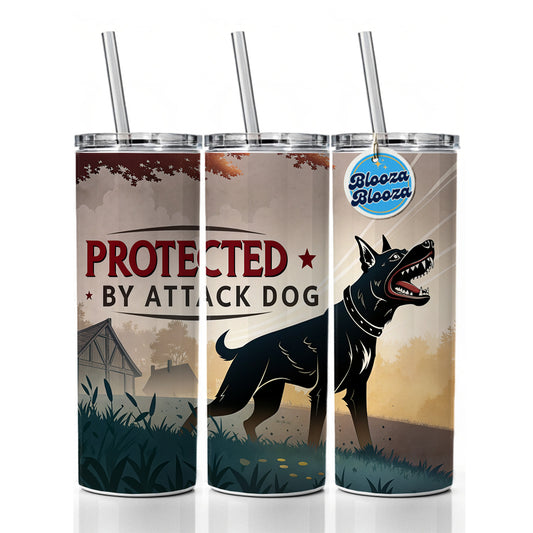 Protected By Attack Dog Skinny Tumbler 20oz with Straw Insulated Water Bottle Gift