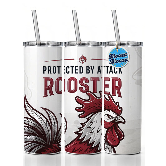 Protected By Attack Rooster Skinny Tumbler 20oz with Straw Insulated Water Bottle Gift