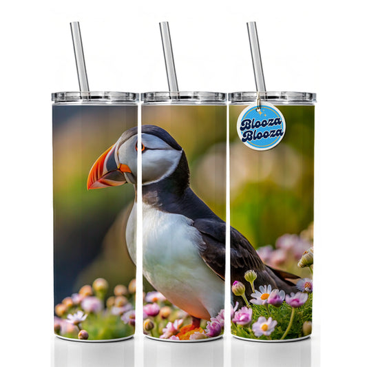 Puffin Bird Photograph Skinny Tumbler 20oz with Straw Insulated Water Bottle Gift